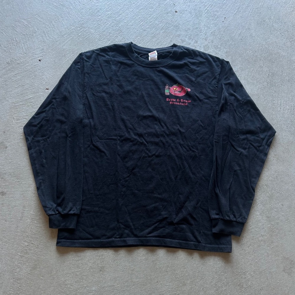 Vintage 90s Brew & Grow Brookfield Long Sleeve Shirt Size XL Black Tomato Garden